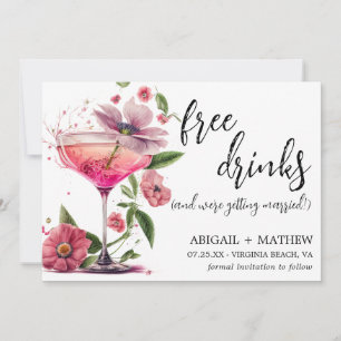 Lustige rosa Blumen-Cocktail trendy Foto Hochzeit Save The Date