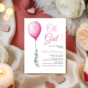 Lustige rosa Luftballons Baby-Mädchen-Party Einladung