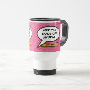 Lustige rosa personalisierte Sprechblase Comic Reisebecher