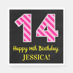 Lustige rosa Streifen "14"; Alles Gute zum 14. Geb Serviette