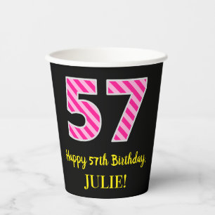 Lustige rosa Streifen “57”: Alles Gute zum 57. Geb Pappbecher