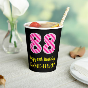 Lustige rosa Streifen “88”: Alles Gute zum 88. Geb Pappbecher
