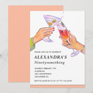 Lustige Rose Gold Cocktail Champagner 91. Geburtst Einladung