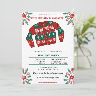 Lustige rote grüne hässliche Weihnachtspullover-Pa Einladung