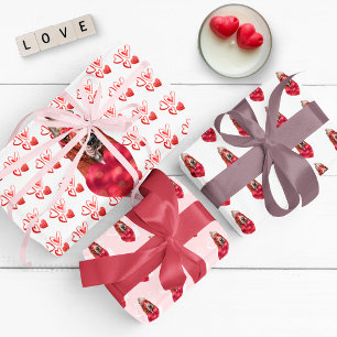 Lustige rote Herzen Basset-Hund Liebhaber Valentin Geschenkpapier Set