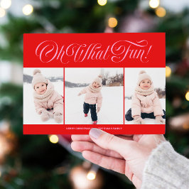 Lustige rote und rosa Weihnachtskarte mit drei Fot Feiertagskarte