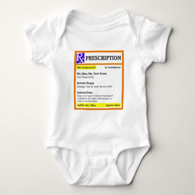 Lustige rx Verordnung Baby Strampler (Vorderseite)