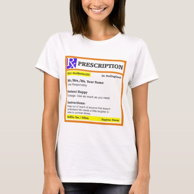Lustige rx Verordnung T-Shirt (Vorderseite)