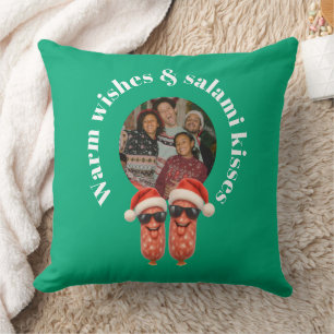 Lustige Salami Küsse Familienfoto Weihnachten Kissen