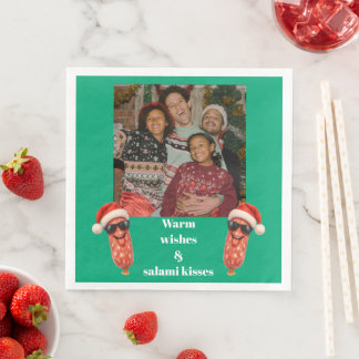 Lustige Salami Küsse Familienfoto Weihnachten Serviette