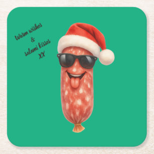 Lustige Salami Küsse Weihnachten Rechteckiger Pappuntersetzer