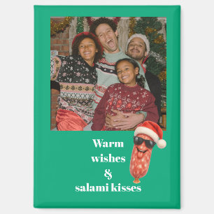 Lustige Salamiküsse Familienfoto Weihnachten Magnet