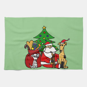 Lustige Sankt- und Hündchen-Weihnachtskunst Küchentuch