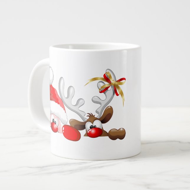 Lustige Sankt- und Ren-Cartoon-Tasse Jumbo-Tasse (Vorderseite Links)