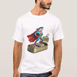 Lustige Sardinen-Superhelden-Comic-Ozean-Held-Kuns T-Shirt