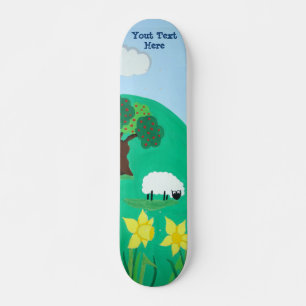 lustige Schafe, die landschaftliche Illustration Skateboard
