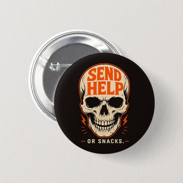 Lustige Schick Hilfe Oder Snacks Retro-Totenkopf Button (Vorne & Hinten)