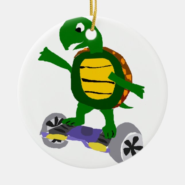 Lustige Schildkröte auf Hoverboard Vorlagen-Kunst Keramikornament (Vorne)