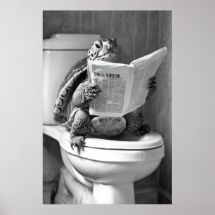 Lustige Schildkröte Toiletten Druck, Zeitung lesen Poster