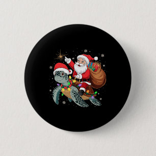 Lustige Schildkröte Weihnachten Santa Reitet Meere Button