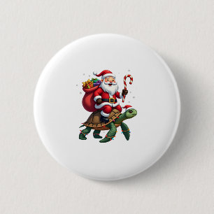 Lustige Schildkröte Weihnachten Santa Reitet Meere Button