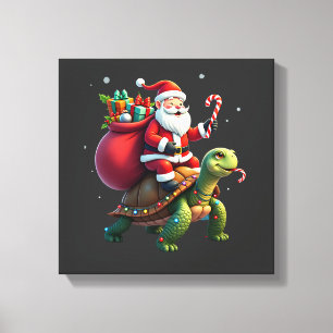 Lustige Schildkröte Weihnachten Santa Reitet Meere Leinwanddruck