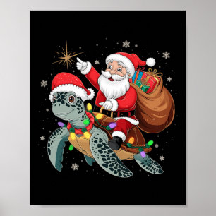 Lustige Schildkröte Weihnachten Santa Reitet Meere Poster