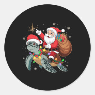 Lustige Schildkröte Weihnachten Santa Reitet Meere Runder Aufkleber