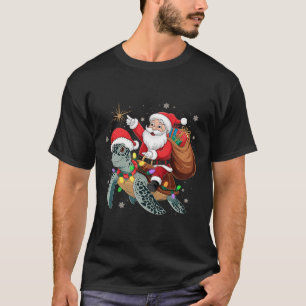 Lustige Schildkröte Weihnachten Santa Reitet Meere T-Shirt