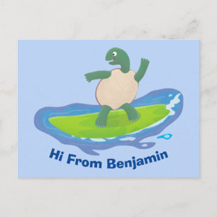 Lustige Schildkröte Wellen surfen Cartoon Postkarte