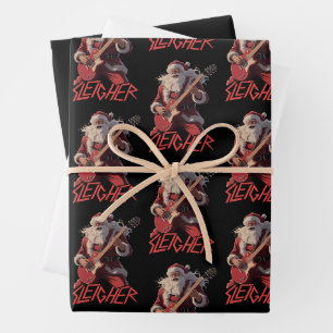 Lustige Schlittenfahrer-Metal-Band Rock Santa Weih Geschenkpapier Set