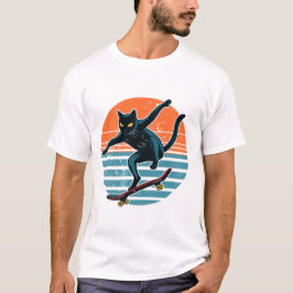 Lustige Schlittschuhläufer-Katze fährt Skateboard T-Shirt