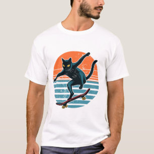 Lustige Schlittschuhläufer-Katze fährt Skateboard  T-Shirt