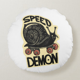 Lustige Schnecke auf Skateboard – Speed Demon Rundes Kissen