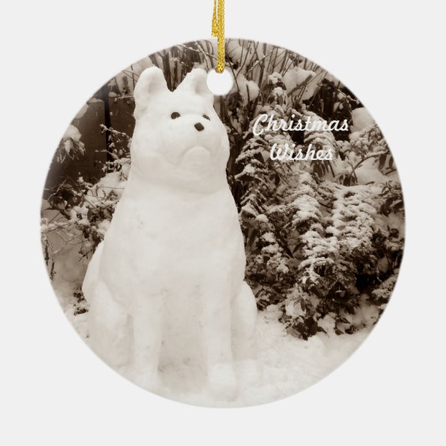 lustige Schneehunde-Szene Keramik Ornament (Hinten)