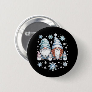 Lustige Schneemann-Gnomies mit Schneeflocken Süßer Button