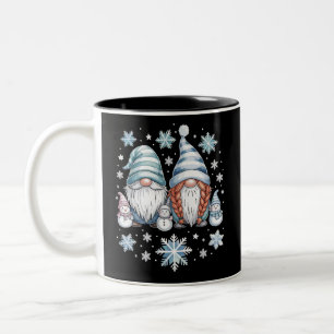 Lustige Schneemann-Gnomies mit Schneeflocken Süßer Zweifarbige Tasse