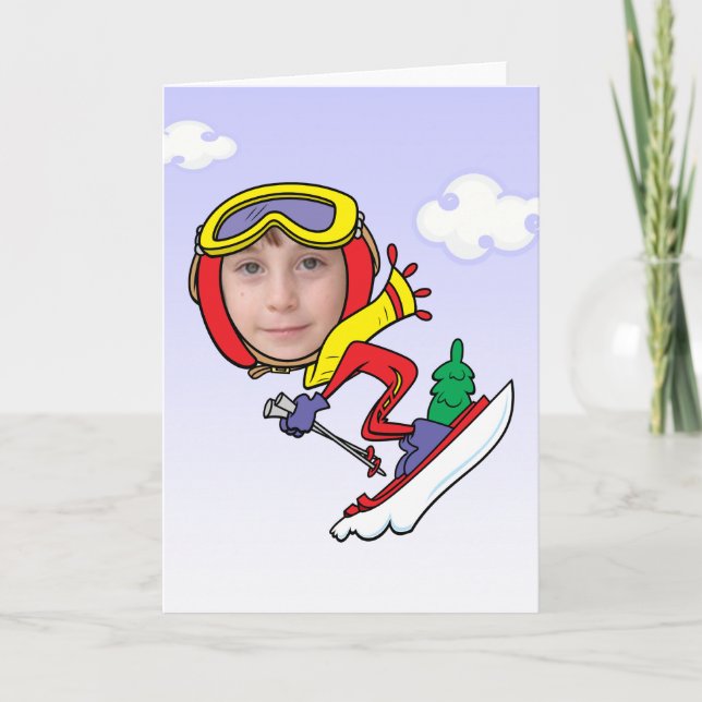 Lustige Schneeskier-Foto-Gesichts-Schablone Karte (Vorderseite)