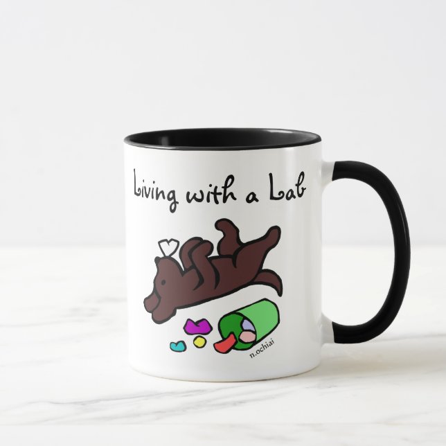 Lustige Schokoladen-Labrador-Cartoon-Illustration Tasse (Rechts)