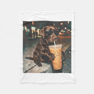 Lustige Schokoladen-Labrador-Trinker von Eiskaffee Fleecedecke