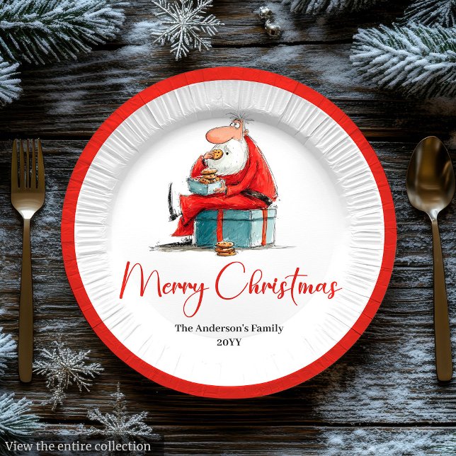 Lustige Schrulle Santa Wasserfarbe Weihnachts Tell Pappteller (Funny Quirky Santa Watercolor Christmas Plates)