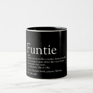 Lustige Schwarz-Weiß-Funtie-Tante-Tante-Definition Zweifarbige Tasse
