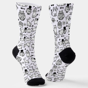 Lustige Schwarz-Weiß-Katzen-Muster Katzenliebhaber Socken