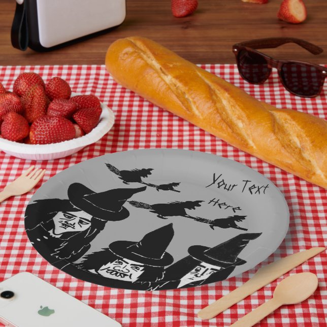 lustige, schwarze, beängstigende Hexen halloween Pappteller (Picknick)