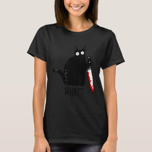 Lustige schwarze Katze, die blutiges Messer hält M T-Shirt