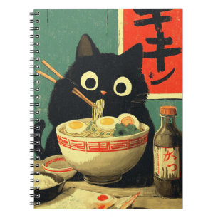 Lustige schwarze Katze, die Ramen isst Notizblock