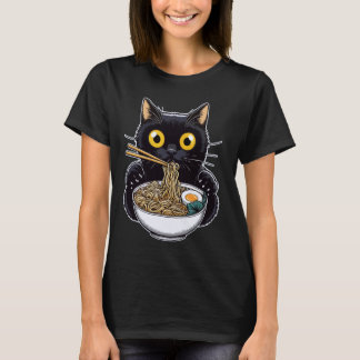 Lustige schwarze Katze, die Ramen isst T-Shirt