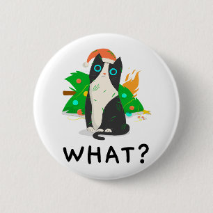 Lustige schwarze Katze, Frohe Weihnachten Katze Pr Button