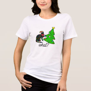 Lustige schwarze Katze Geschenk schiebt Weihnachts Tri-Blend Shirt