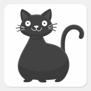 Lustige schwarze Katze große Augen süße Katzenillu Quadratischer Aufkleber